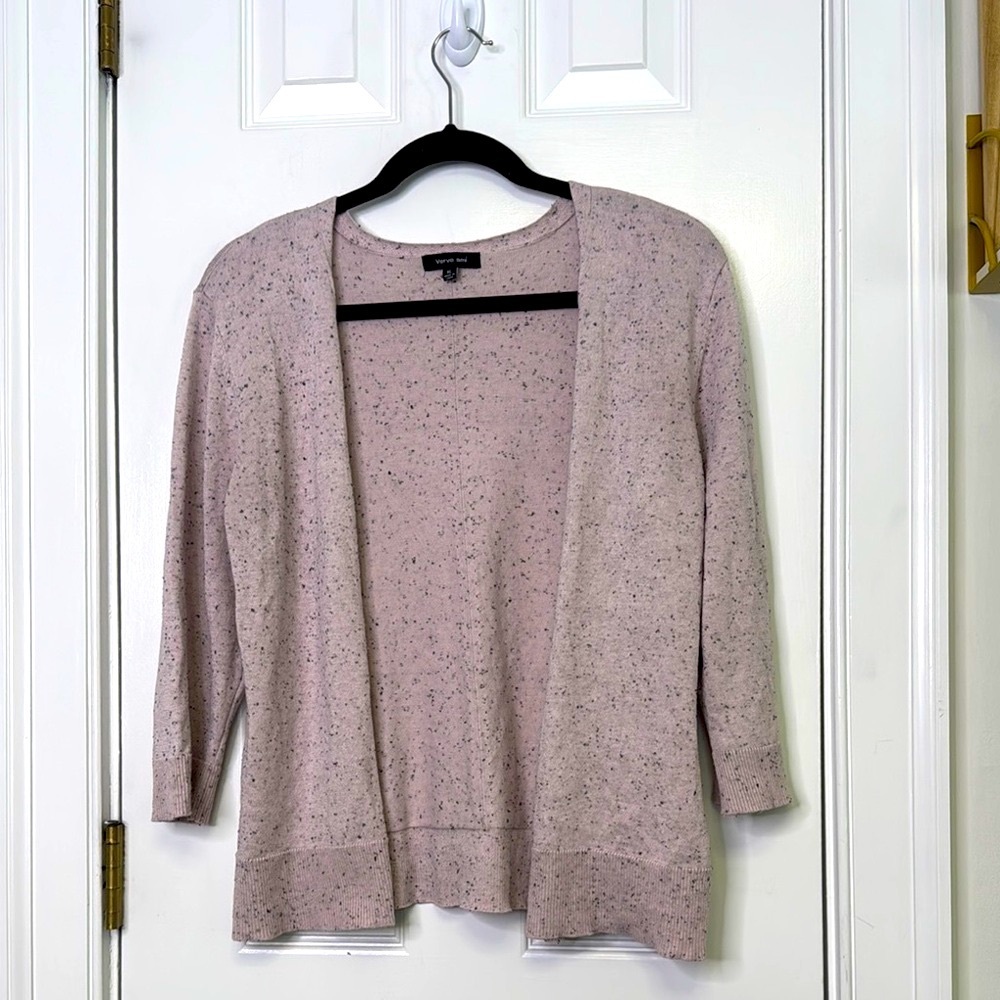 Verve Ami Pink Cardigan Sweater Open Front Long Sleeve